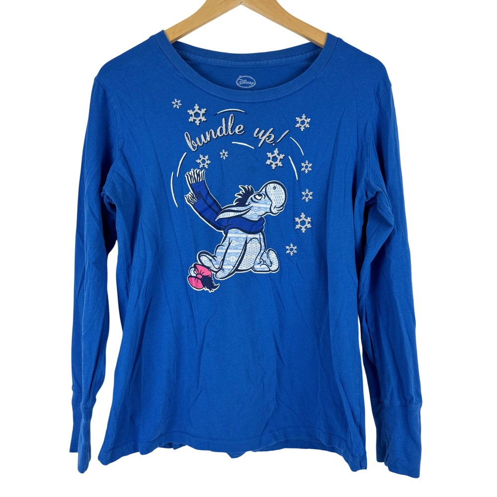 Disney Eeyore Long Sleeve T Shirt Women's 2XL‎ Blue Bundle Up Graphic Tee